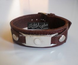 AY YILDIZLI DERÝ BÝLEKLÝK KAHVERENGÝ