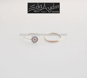 NAZAR BONCUKLU ÝKÝLÝ YÜZÜK(ALTIN)