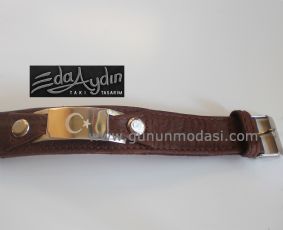 AY YILDIZLI DERÝ BÝLEKLÝK KAHVERENGÝ