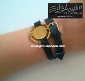 NAZAR DUALI BÝLEKLÝK SÝYAH (SARI ALTIN KAPLI)